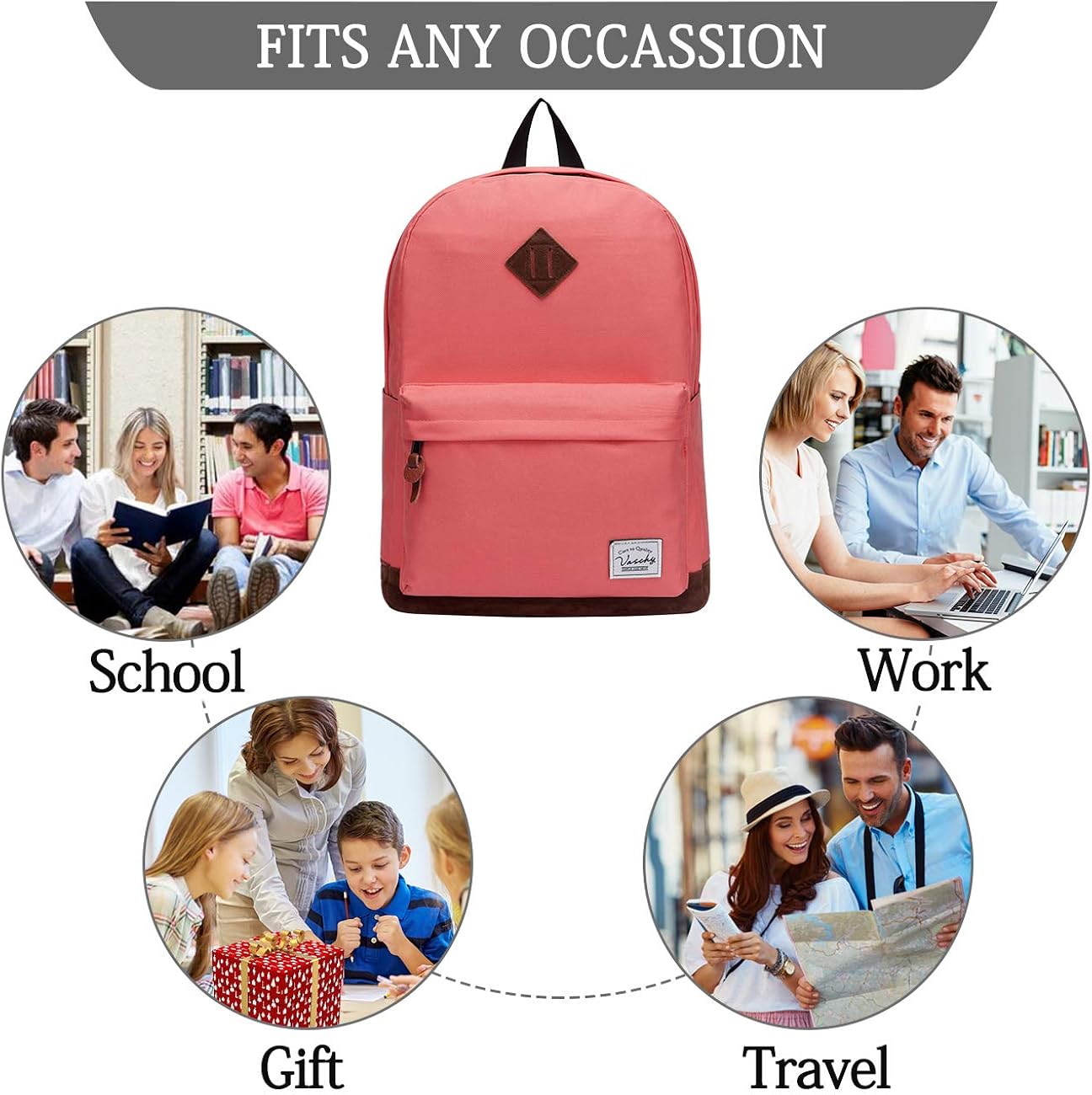 Top Brands Backpack for Men Women,VASCHY Classic Water-resistant Lightweight Travel School Backpack Casual Daypack