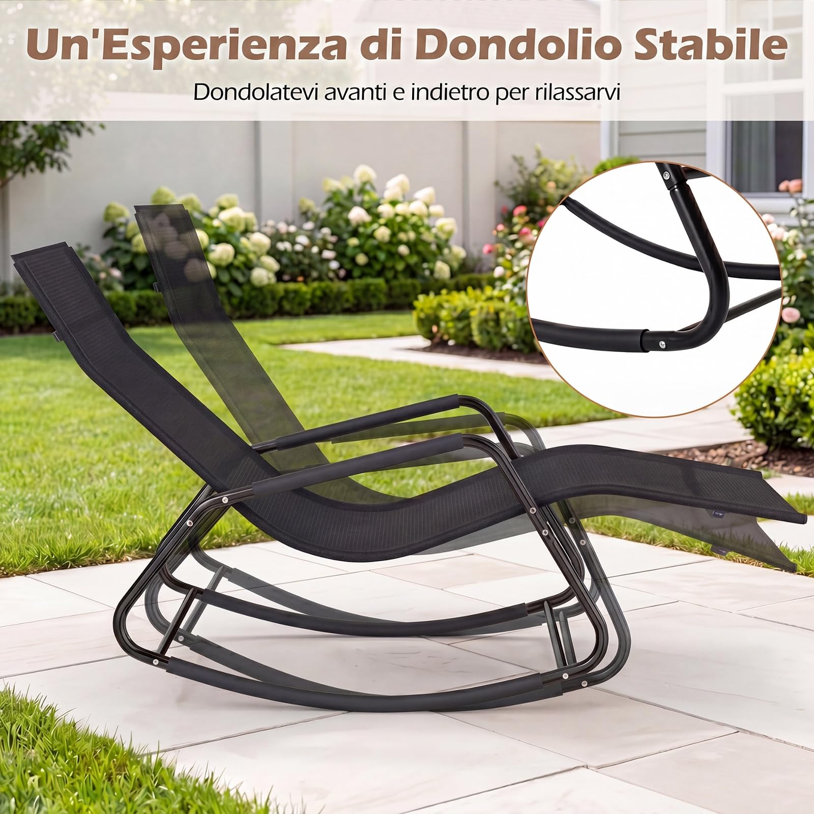 COSTWAY Lettino Prendisole Giaridno, Braccioli, Portata 160 kg (Nero)