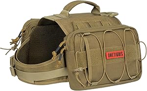 OneTigris 犬 ハーネス 中型犬 大型犬 喉に優しい バックパック一体型ハーネス ハンドルと伸縮性のあるコードが付属 厚手のメッシュ裏地 ペットボトル・傘収納対応 通気性 調節可能 1000Dナイロン製