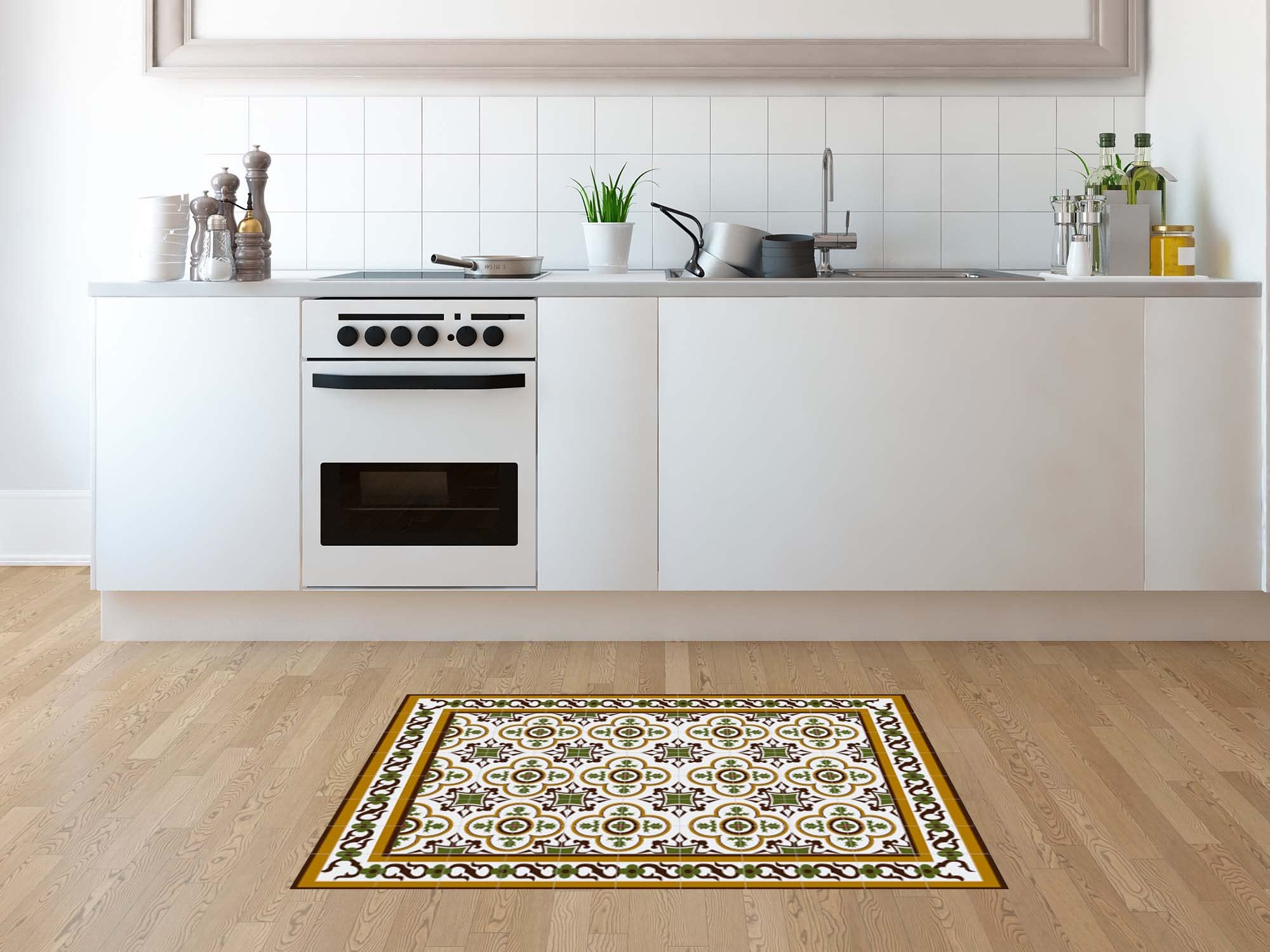 Oedim Tapis mosaïque Vintage, 120 x 95 cm, tapis de cuisine en vinyle, tapis de salon antidérapant, sol vinylique