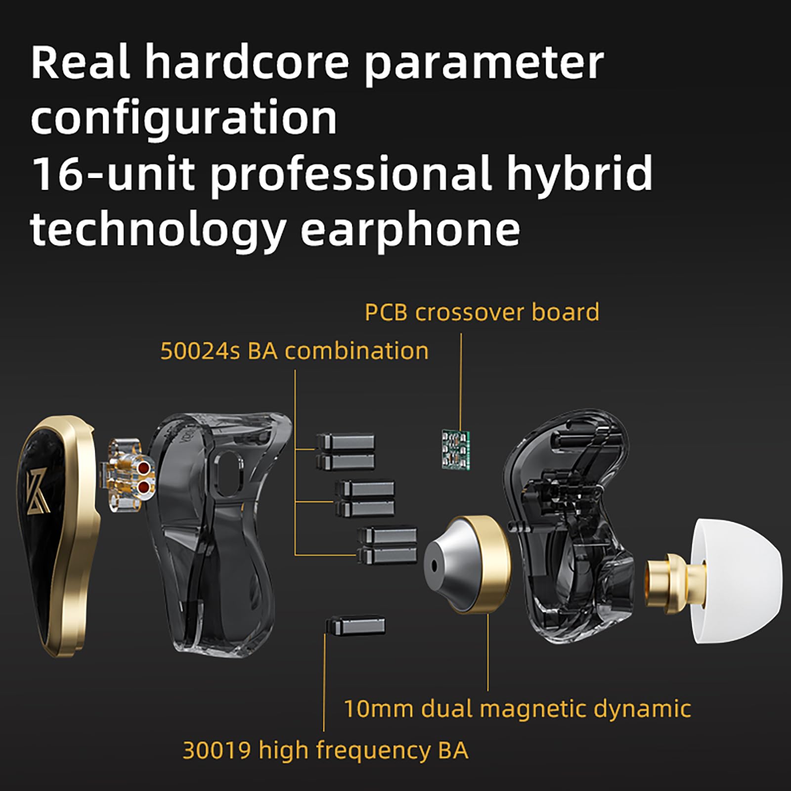 CCA KZ ZAS - Cuffie in-ear monitor, 16 unità, 7BA 1DD, driver ibridi, HiFi IEM, ad alta chiarezza, auricolari cablati per musicisti, cantanti, audiofili, DJ e batteristi
