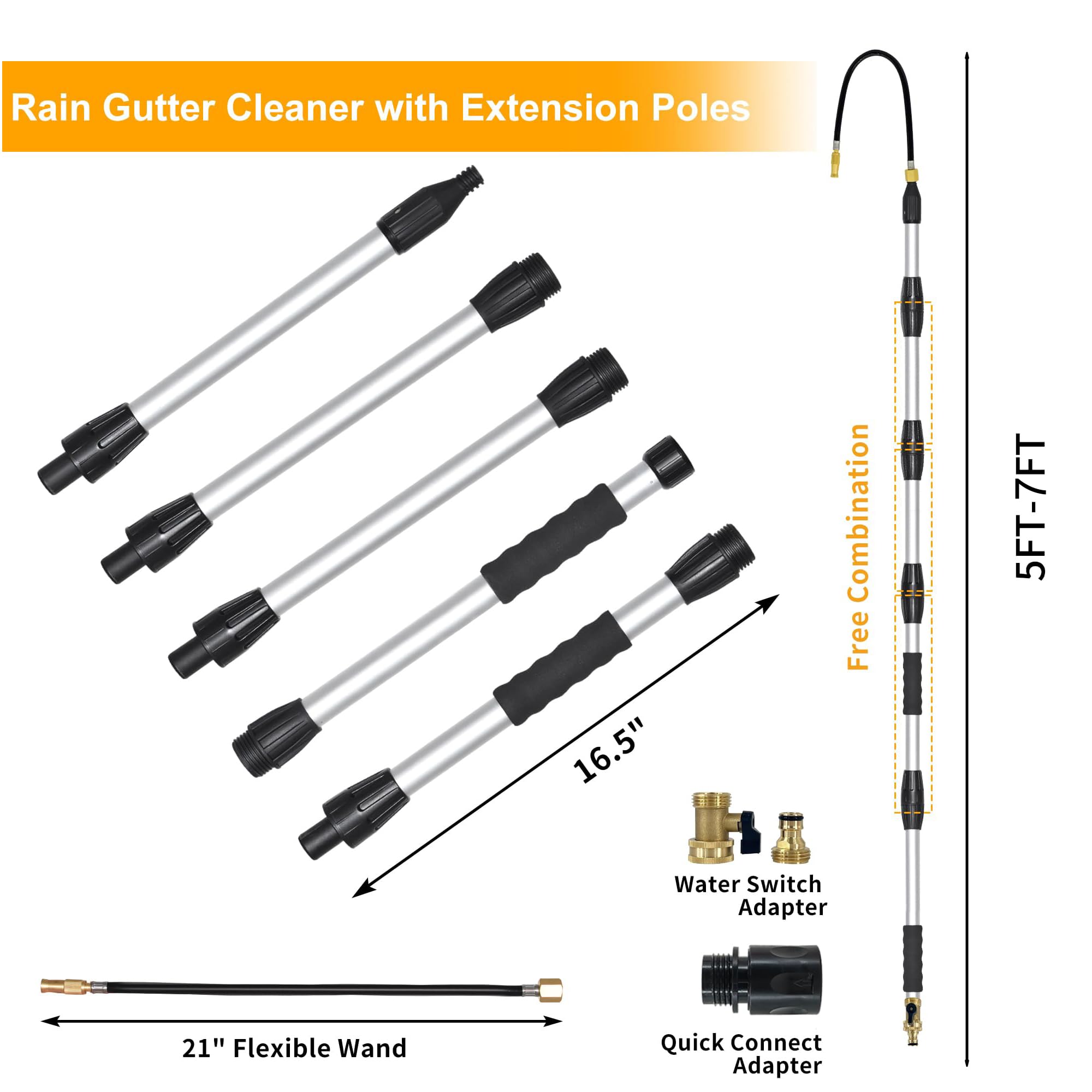 Buyplus Gutter Cleaner Tool With Extendable Pole - Clean Gutters From Ground Level Easily