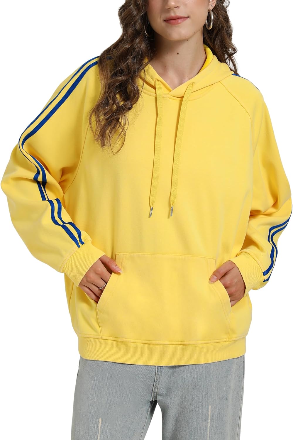 Iwing Hoodies Sweatshirts for Men Acid Wash Oversized Hoodie Double Striped Athletic Heavyweight Fleece Sweatshirt Women