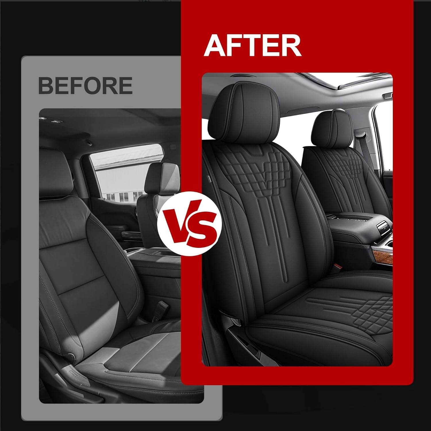 Chevy Silverado 2007-2025 2026 1500 2500HD 3500HD Seat Covers for Trucks Faux Leather Trail Boss Z71 Crew Double Extended Cab Waterproof Leather Front Set Seat Covers(Black, 2 PCS Front)