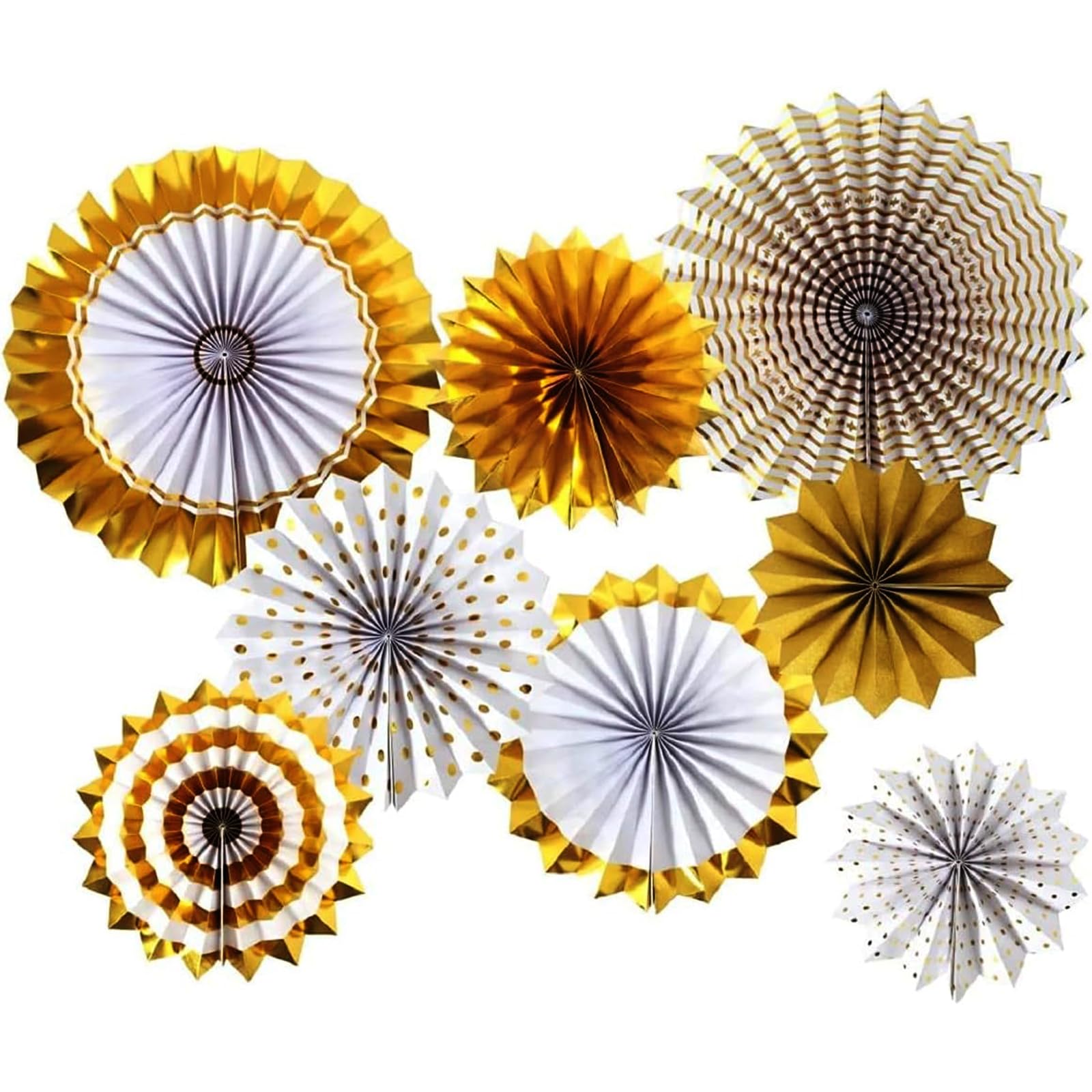 Papierfächer-Dekorationsset, Karneval, Mexikanische Feiertagsdekoration, Geeignet Für Partys Hochzeiten Geburtstage Weihnachten Thanksgiving 8-teiliges Gold-Ensemble