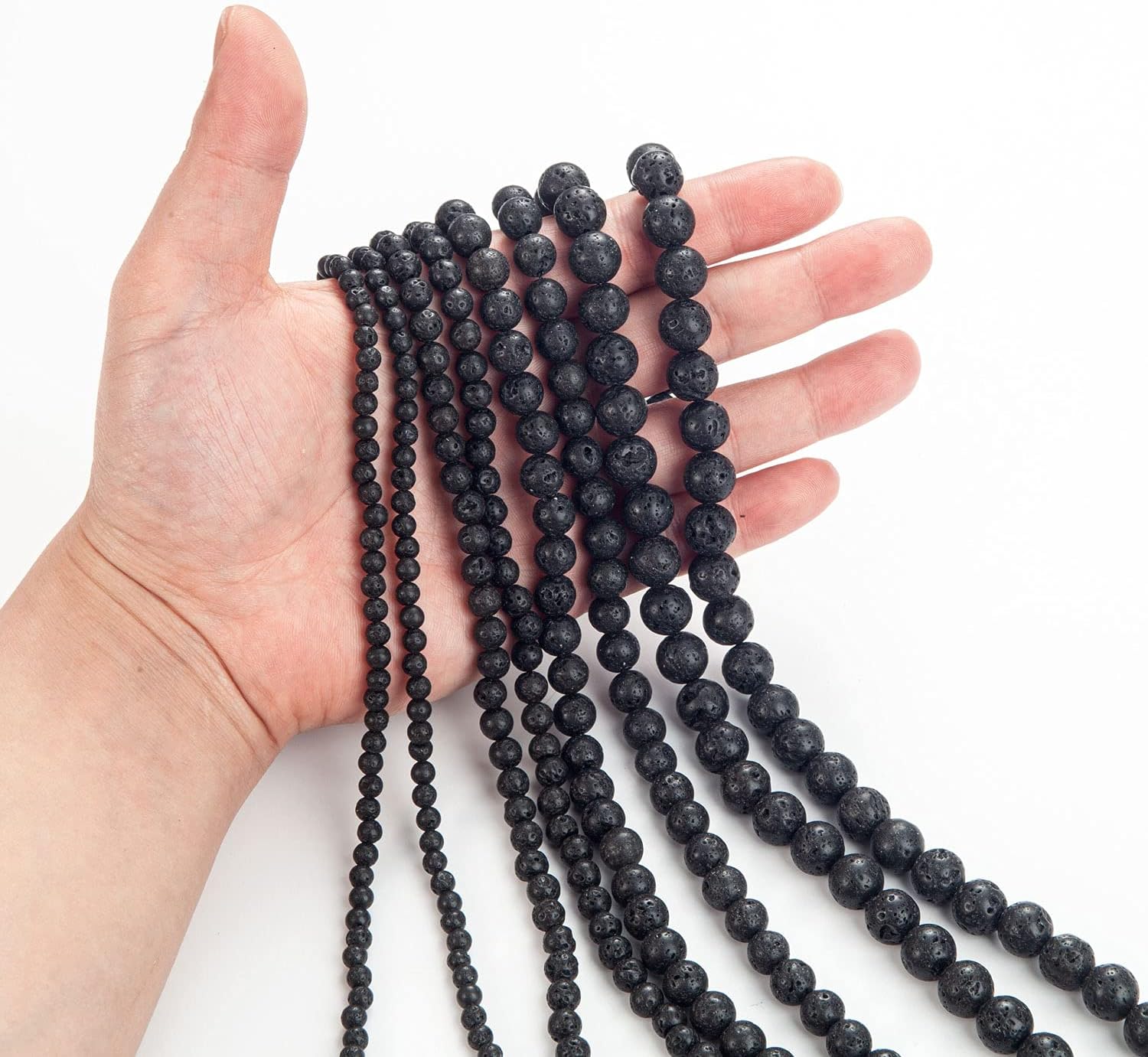 100Pcs Natural Stone Beads 8mm Lava Beads Round Gemstone Loose Beads with Elastic Bracelet String for Bracelets Necklace Jewelry Making 8mm Black Lava