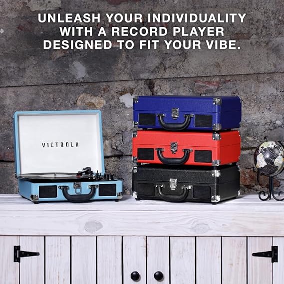 Victrola Journey Bluetooth Portable Suitcase Record Player with Built-in Speakers, 3 Speed Vinyl Record Player, RCA Out, Headphone Jack (Turquoise)