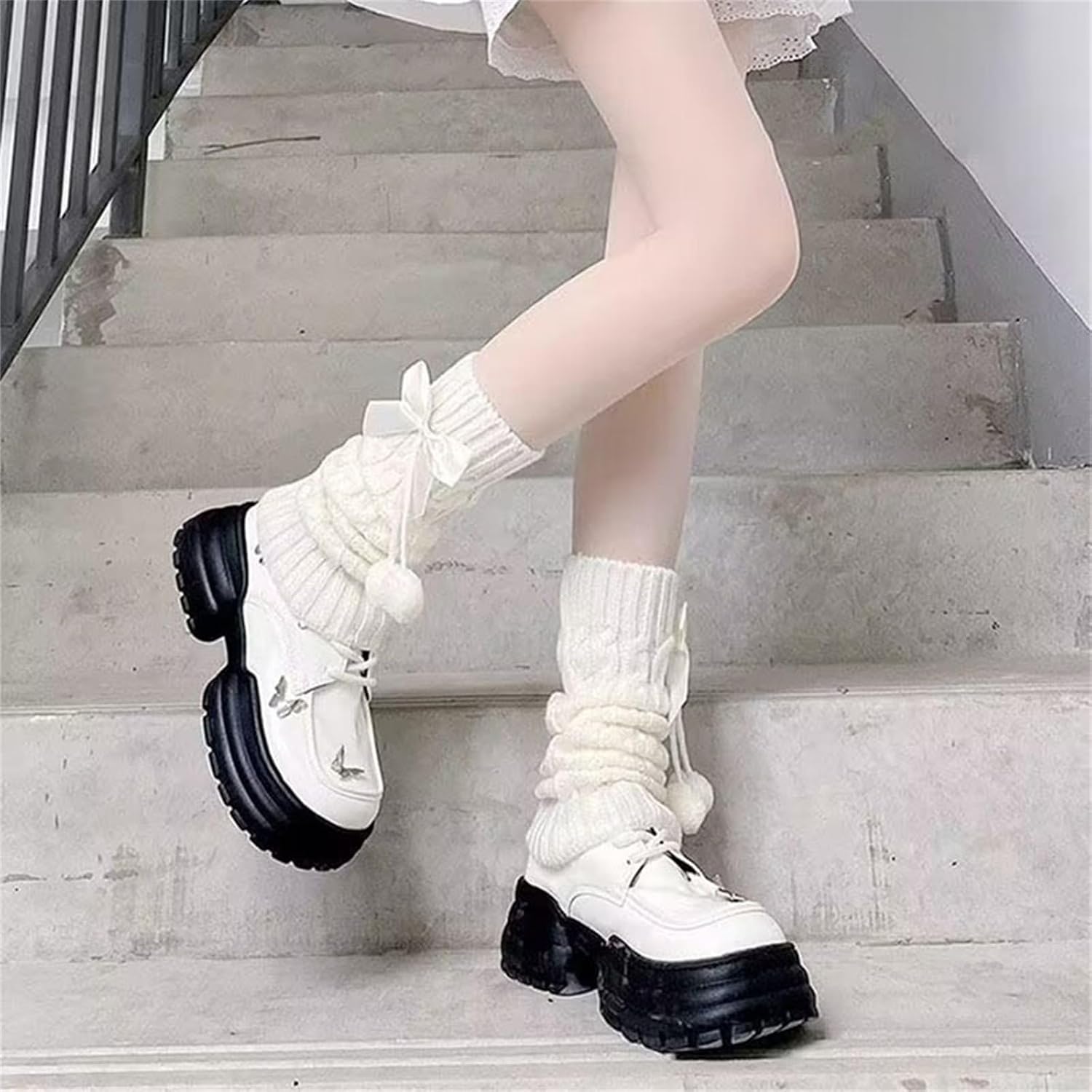 Leg Warmers for Women Y2k Harajuku Ribbed Knitted Long Socks for Girls Lolita Kawaii Boot Socks Gyaru Accessories