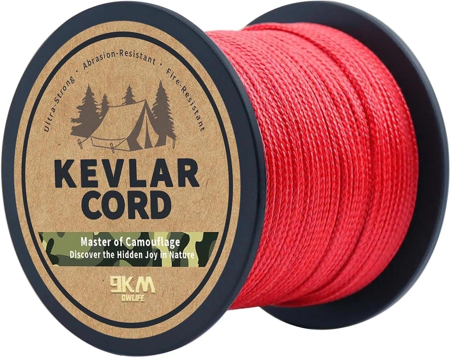 9KM DWLIFE Red Kevlar Braided Fishing Lines 200lb-31m/100ft Ultra-Strong Abrasion-Proof&High Strength Flame Resistant Rope for Kite string/Fishing Tackle Assist/Model Rocket