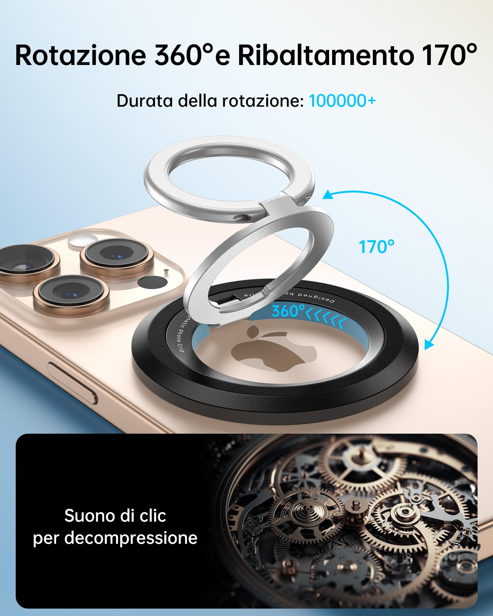 SYNCWIRE MagSafe - Supporto magnetico ad anello per telefono cellulare, rotazione a 360°, compatibile con iPhone 17, 16, 15, 14, 13, 12 Pro Max, compatibile con accessori MagSafe