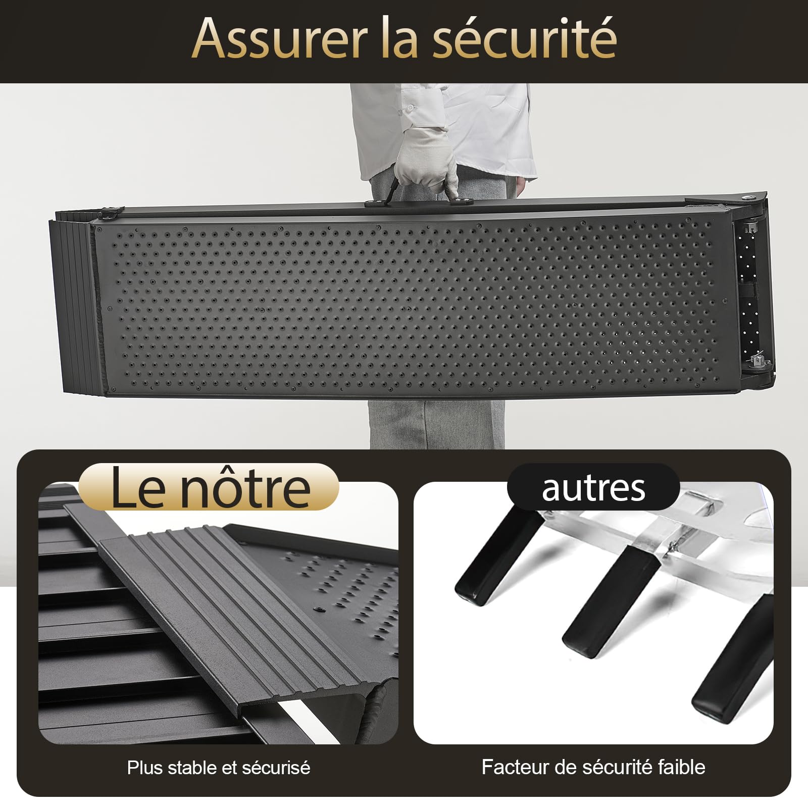 gardhom 2X Rampe Voiture Pliante 680Kg Aluminium Rampe de Chargement 228x28x4.5cm Antidérapante Rampes de manutention Rampe Moto, Tondeuse à Gazon, Vélo et Quad