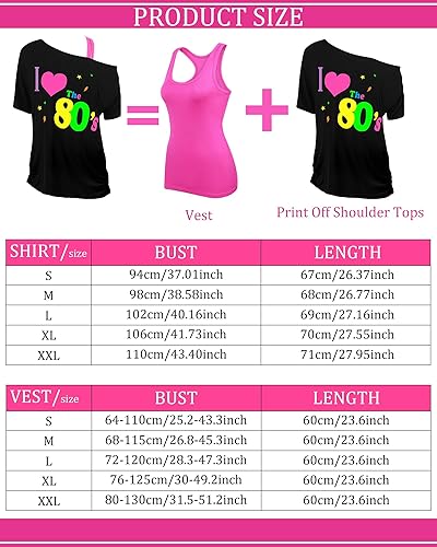 Miniatura 2 de I Love The 80s Disco 80s Disfraz de los años 80 con hombros descubiertos camiseta sin mangas diadema aretes collar calentadores de piernas guantes