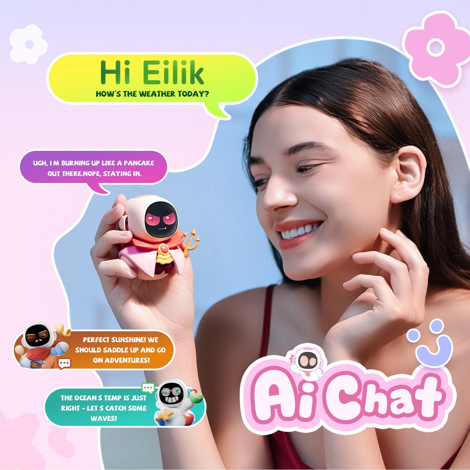 Eiliko Coral Pink - Twój mały robot z zawieszkami AI, który pasuje do każdego codziennego stroju, zabawne elektroniczne zabawki wiszące, dla par i najlepszych przyjaciół.