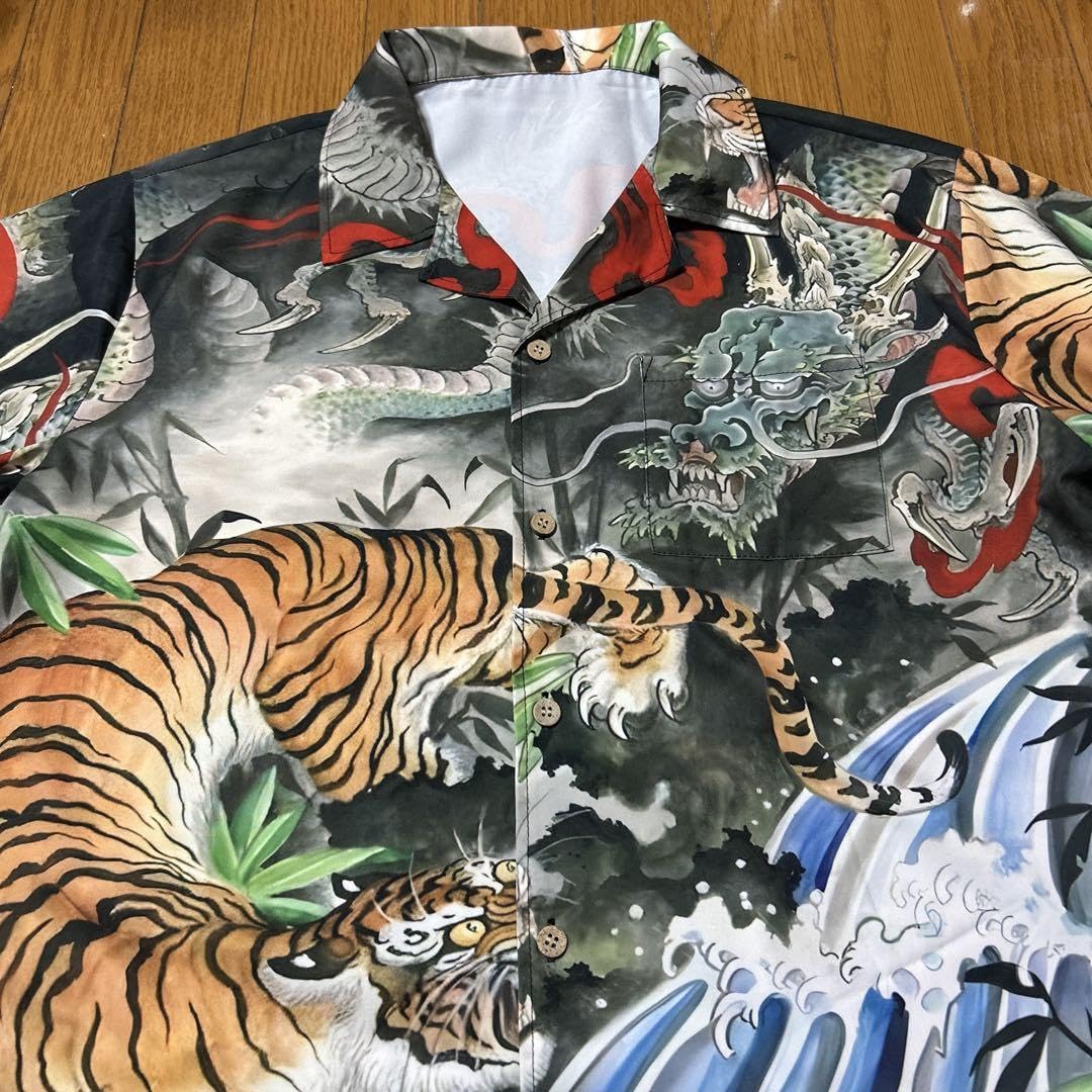 アロハ＋ボーリングシャツ　ハンドメイド　和柄「龍虎」 アロハ＋ボーリングシャツハンドメイド和柄「龍虎」
