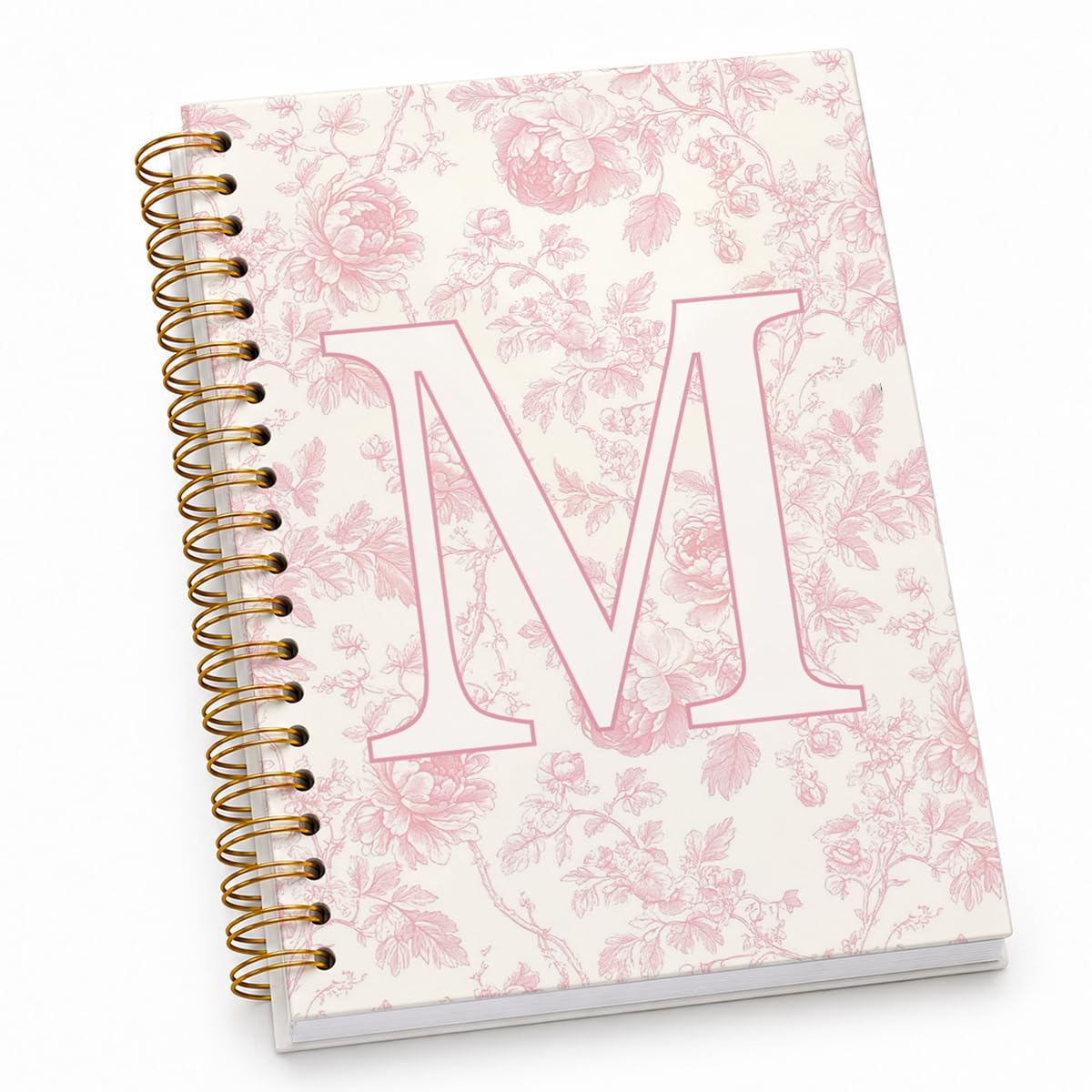 Pink Initial Notebook Embroidered M, Teacher Journal,Aesthetic Notebook, Monogrammed Personalized Stationery Gifts for Women,Preppy School Supplies for Girls 5.5x8.3