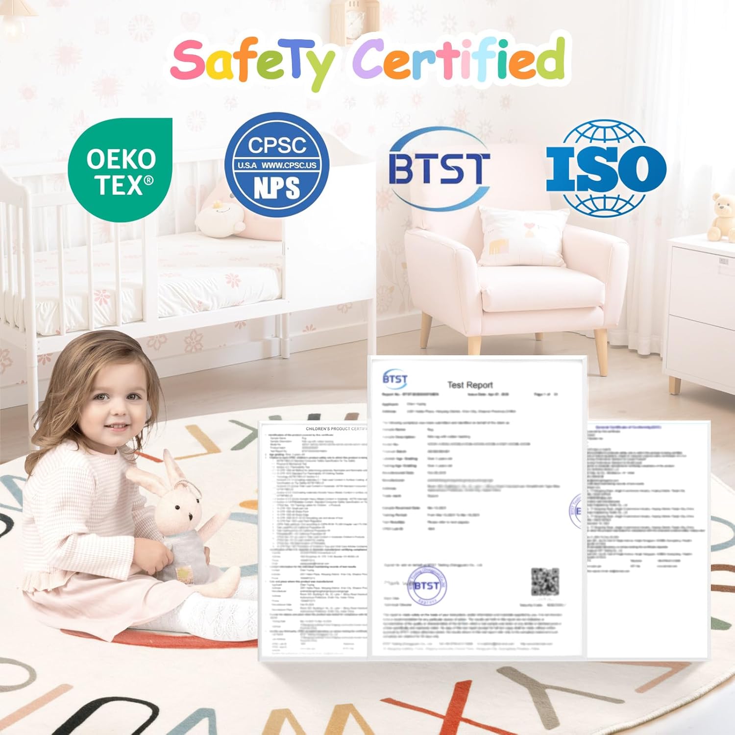 Nursery Rug Round Rainbow Classroom Rug Elementary, Non-Slip Rainbow Rug for Girls Room, Extra Large Learning Carpet for Kids Playroom, Circle Play Mat for Toddlers