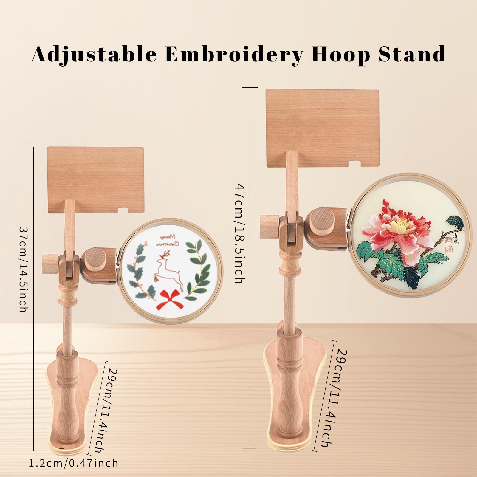 GeryVtee Stickrahmenständer, 360° verstellbar, sitzend, Kreuzstichständer, einfach zu bedienen, Holz-Stickrahmenhalter mit 4 Stickrahmen, gedreht für Stickprojekte