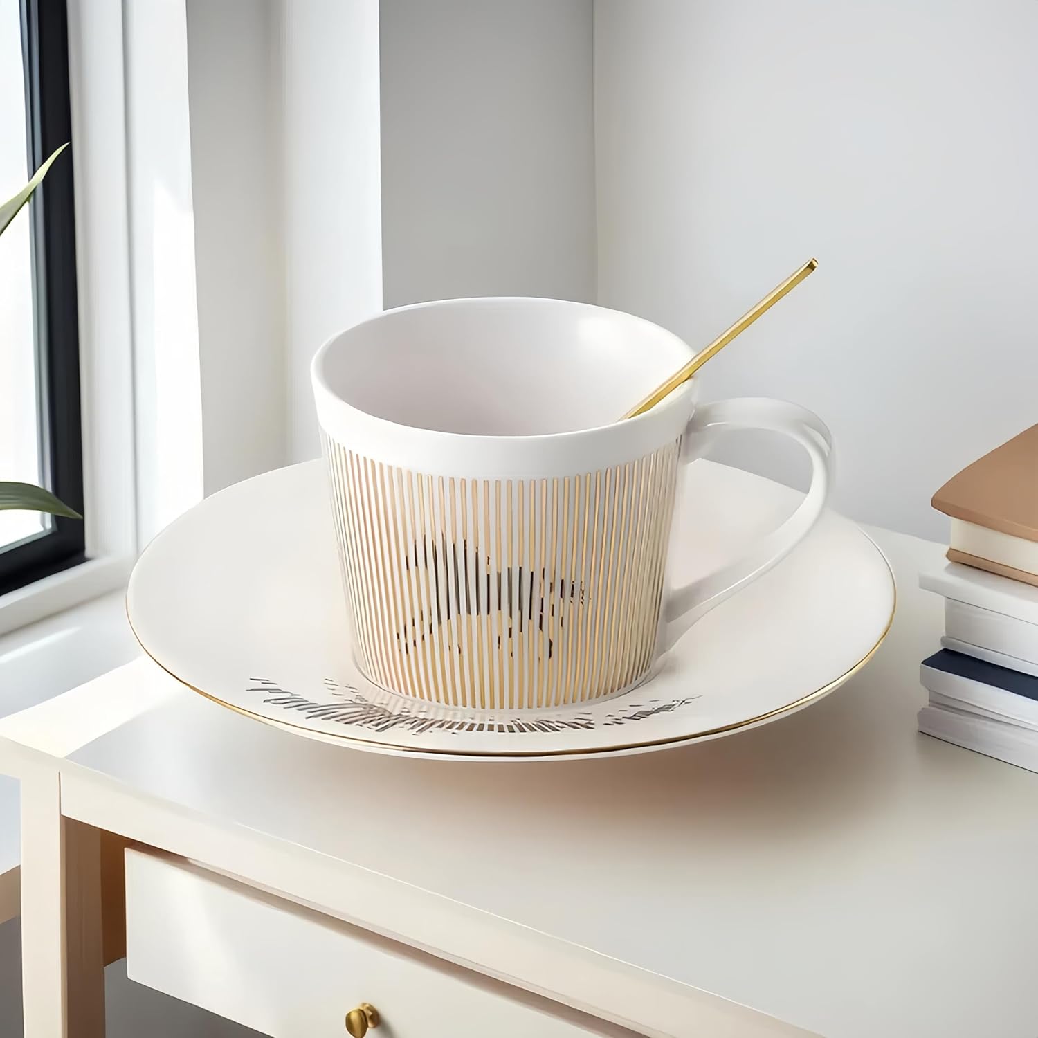 Old Craftsmen's Coffee Cup and Saucer Sets 8.45oz Unique Dynamic Mirage Reflection Tea Cup Luxury Porcelain Mirror Ceramic Mug Gifts for Cappuccino Espresso 250ml Horse image 2