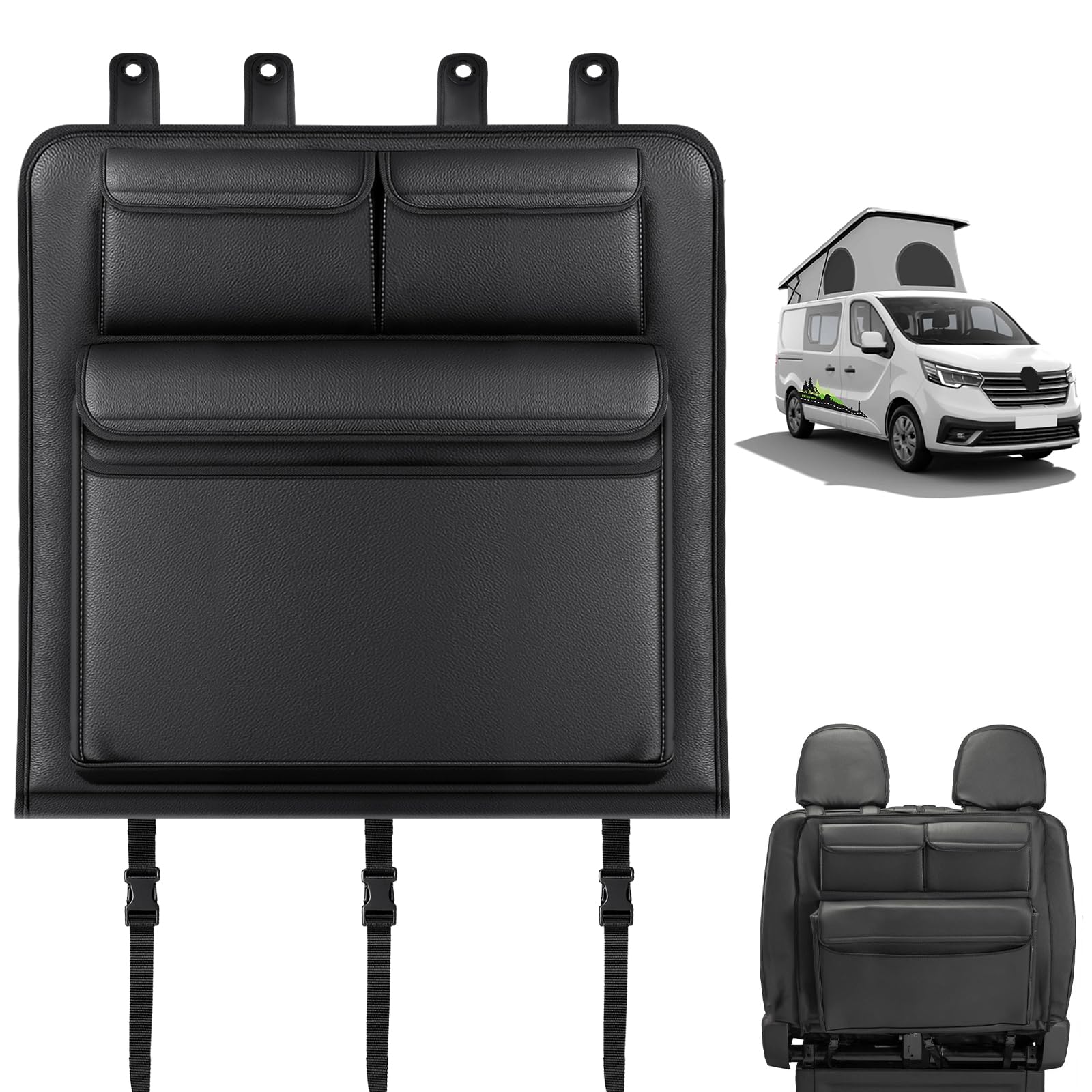 Organizador Asiento Trasero de Coche repuesto para Renault Trafic, Protector de Respaldo Plegable, Bolsa de Almacenamiento para Coche, Fácil Montaje para Viajes y Diario Piel Sintética (Doble)