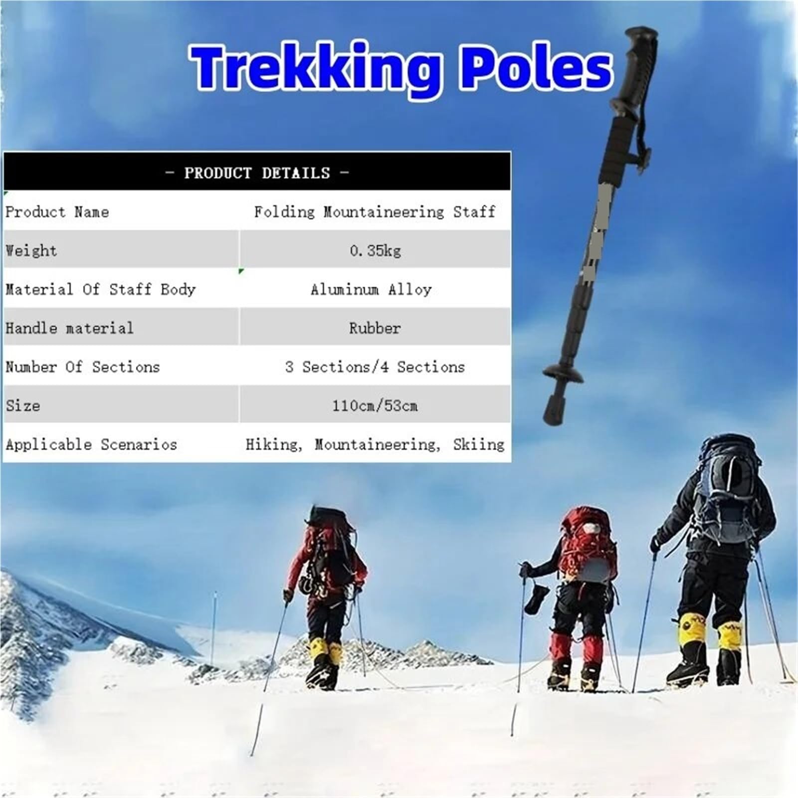 Kij trekkingowy, kije trekkingowe, amortyzacja wstrząsów, składany, lekki kij turystyczny, odpowiedni na kemping, do wspinaczki górskiej, wędrówek z plecakiem i podróży