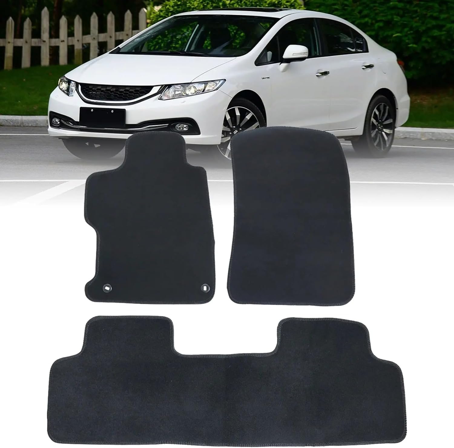 NLQR Premium Black Velour & Plastic Car Mats fit for Honda Civic 2012 2013 2014 2015 – Custom Fit, Non-Slip & Easy to Clean, Waterproof Universal fit Car Floor Mats Black Car Mats