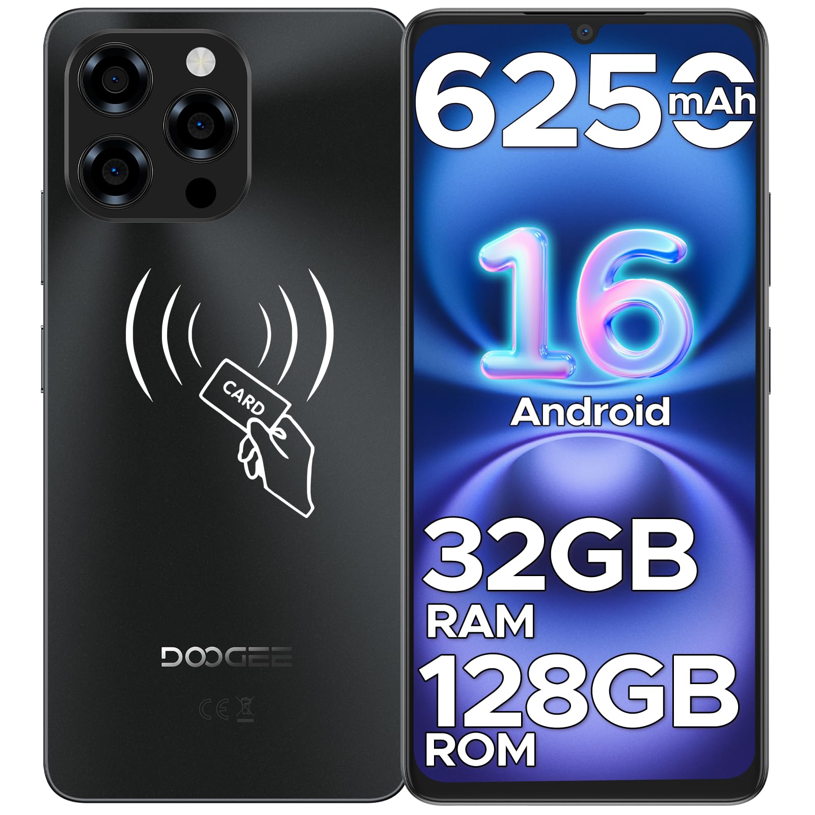 【Android16 SIMフリー スマホ 世界初登場】DOOGEE Note58 Android 16 スマホ、32GB+128GB 2TB拡張 、90Hz 6.7 インチ HD+大画面 スマートフォン、simフリー スマホ 本体、16MP AIカメラ/6250mAh/顔認証/1600*720 解像度/NFC/Google Pay対応/GPS/OTG/4G デュアルSIM 携帯電話 ブラック