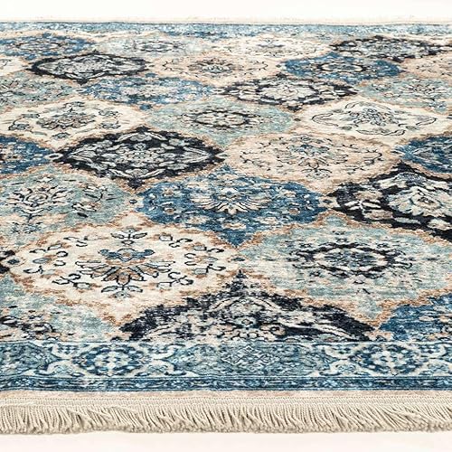 Miniatura 5 de Alfombra ultrafina (0.25 pulgadas) 5x8 azul, lavable, antideslizante, para sala de estar, dormitorio, alfombra