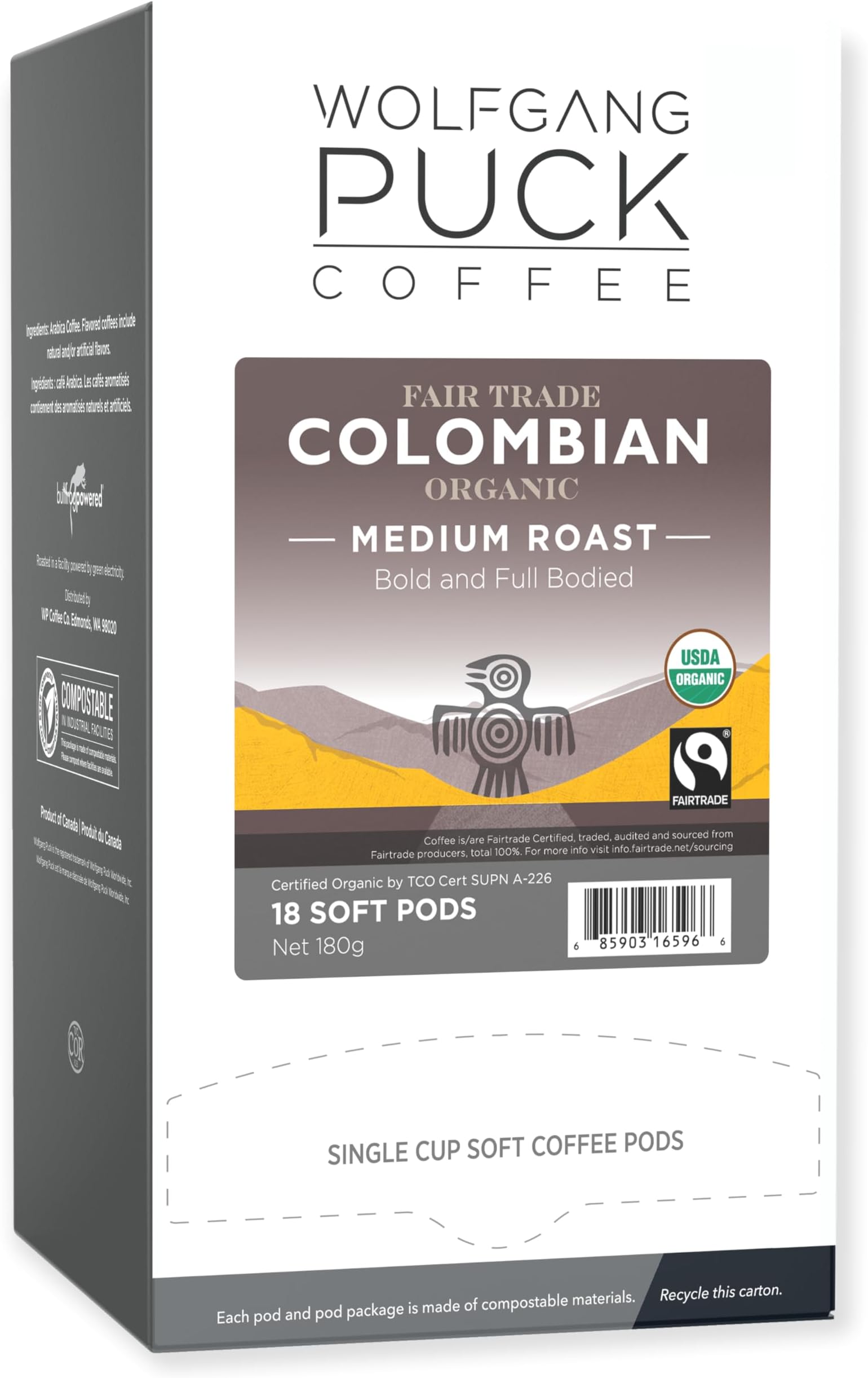 Coffee, Colombian Organic Fair Trade, 9.5 Gram Soft Pod, 18 Count (Pack of 6)
