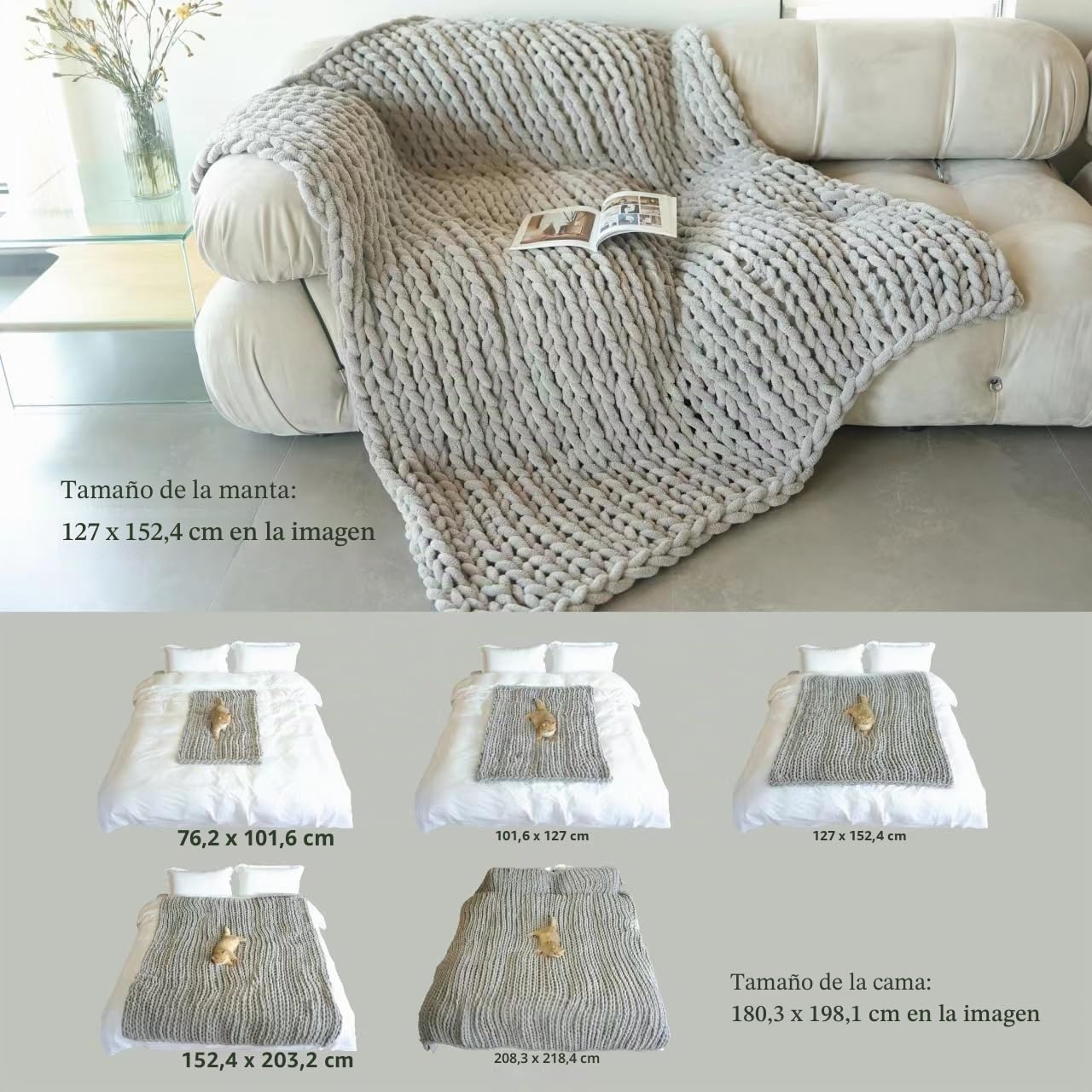 Maetoow Manta de Punto Grueso, Hecha a Mano, cálida y acogedora, para sofá, Cama, decoración del hogar, Forro Polar Suave y Transpirable, Mantas Gruesas Bohemias y Mantas de Hilo Gigante, 50 x 60