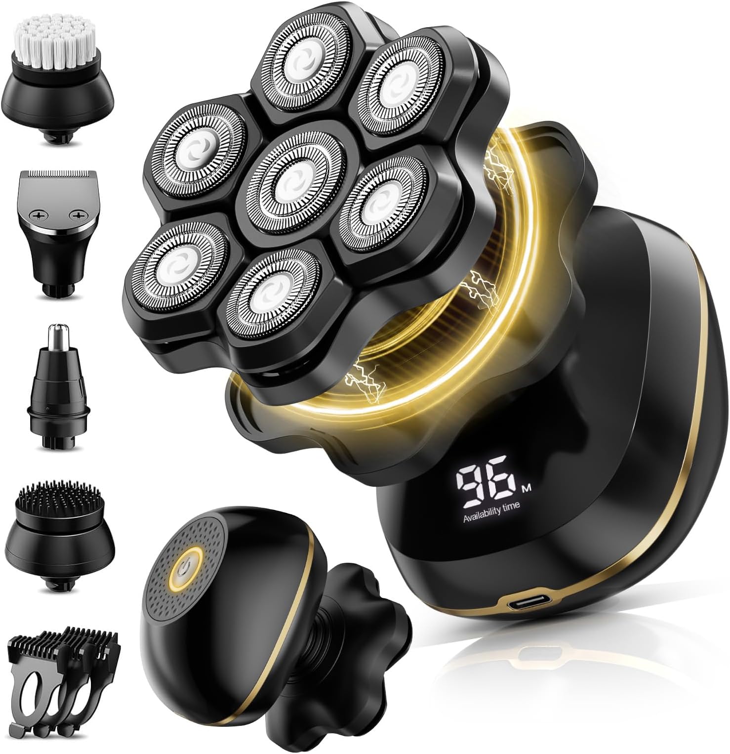 Head Shavers, Upgrade 6-in-1 Electric Head Shavers for Bald Men, Wet/Dry LED Display Rechargeable 7D Rotary Shaver Grooming Kit with Type-C Charge