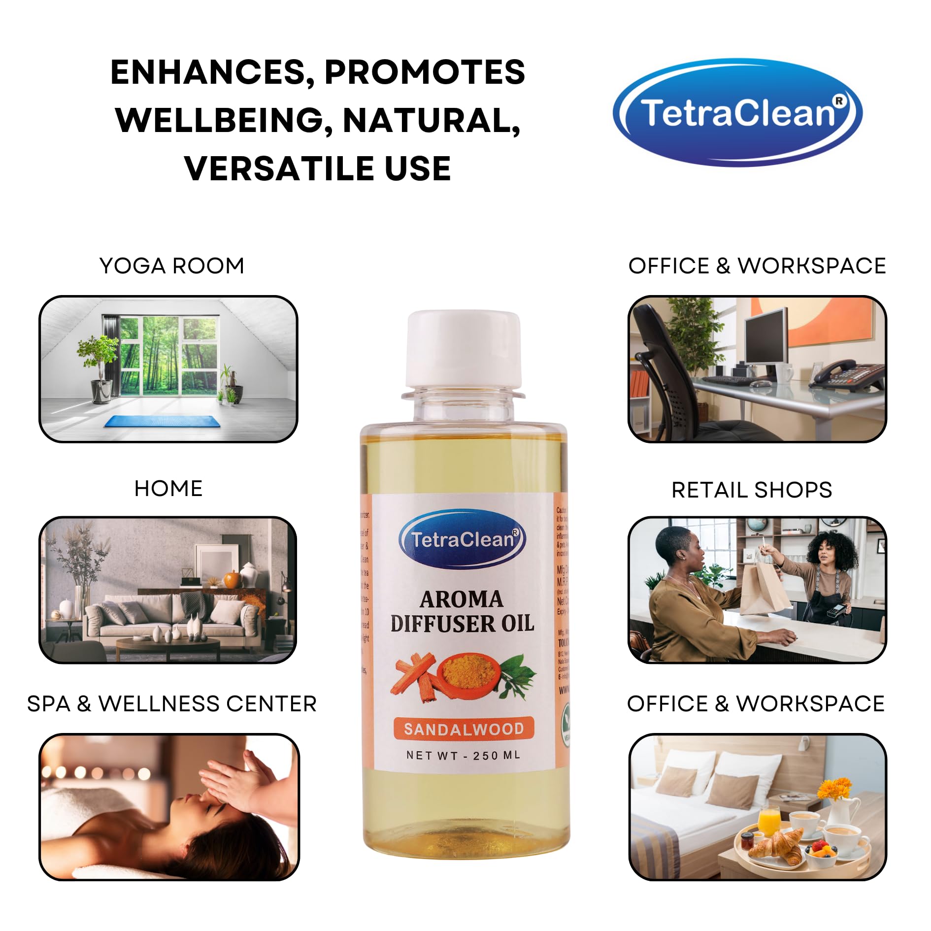 Tetraclean Sandal Fragrance Aroma Diffuser Oil | For Home & Commercial Use, (250 ML) 2