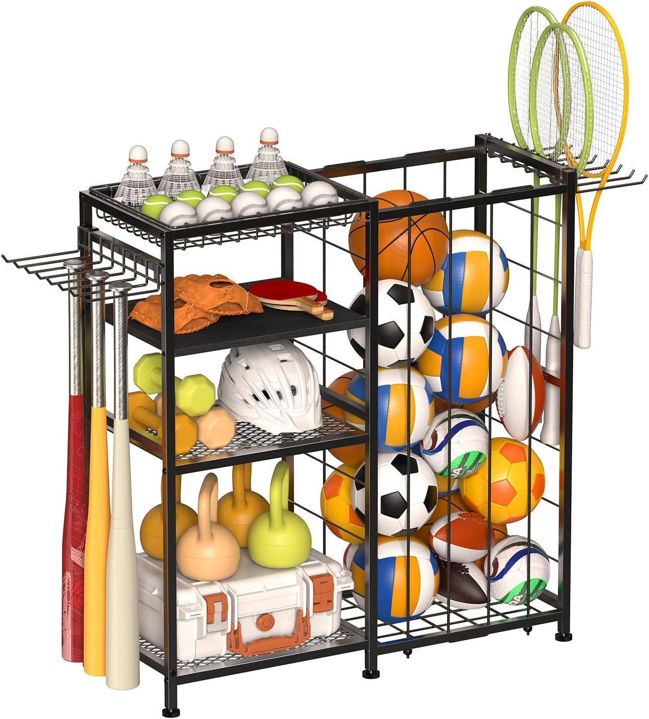 Garage Ball Storage Rack, Sports Equipment Organizer for Gear and Toys