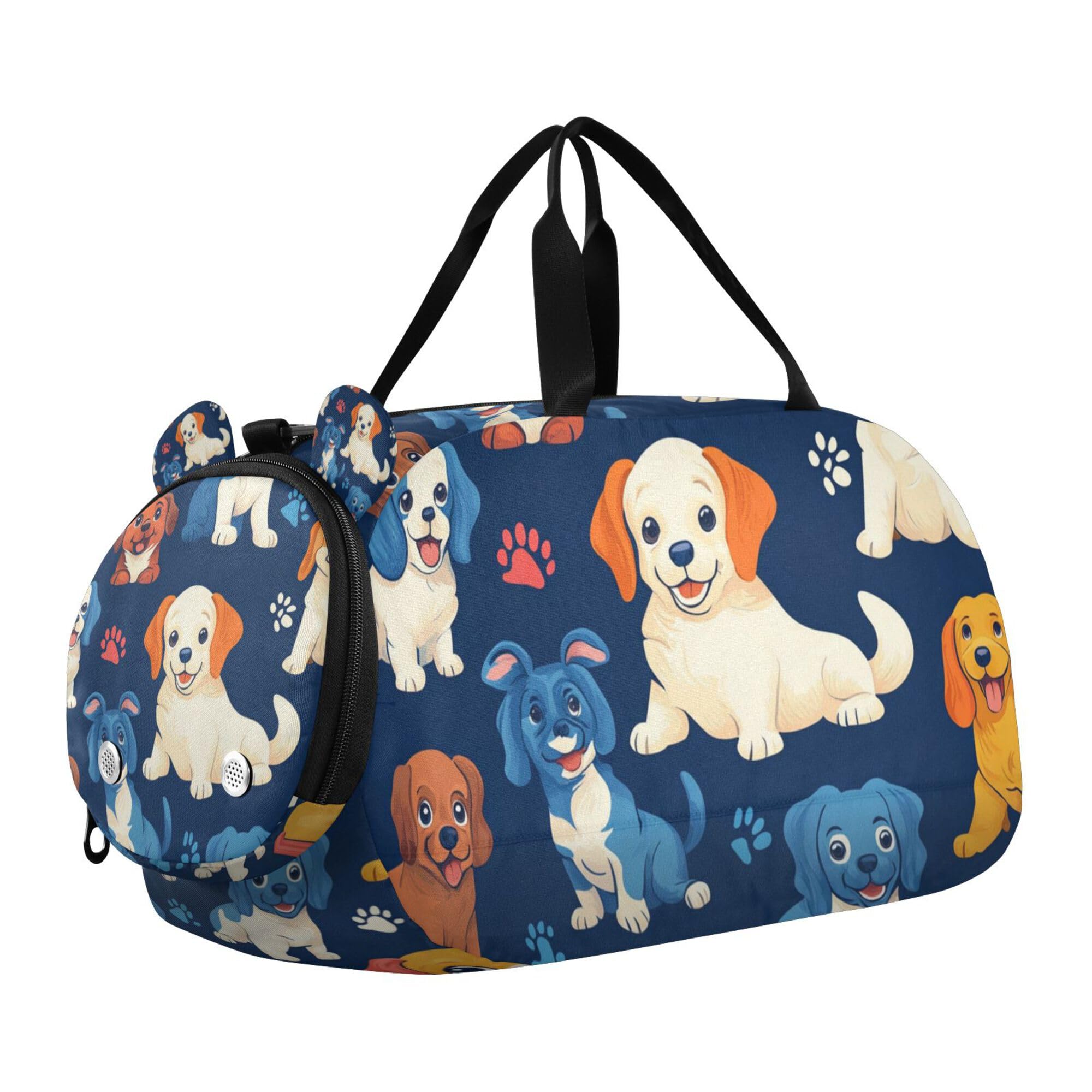 Glaphy Puppy Dogs Paws Duffle Bag for Toddler Boys Girls, Gym Sports Bag with Shoe Compartments, Kids Travel Overnight Weekender Shoulder Bag