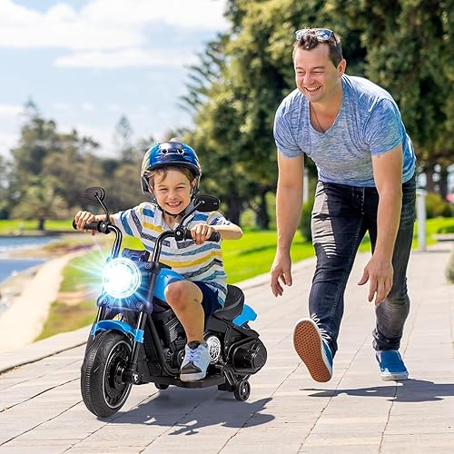 Miniatura 2 de FUTADA - Motocicleta eléctrica para niños de 6 V con ruedas de entrenamiento, faro, música, pedal de pie, motocicleta eléctrica para niños, juguete