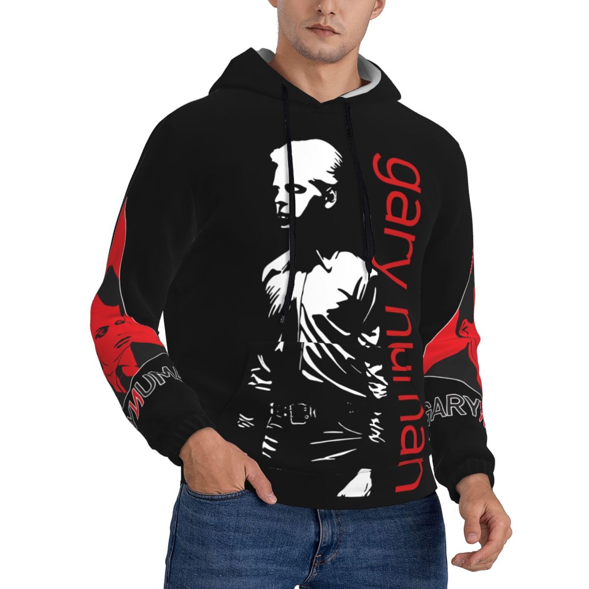 Mens Gary Logo Graphic ​​Black Numan Hoodie Long Sleeve Sweatshirt for Men ​​Teen Boy Hooded Neck Music Band Pullover Clothes Merch for Fans Gift