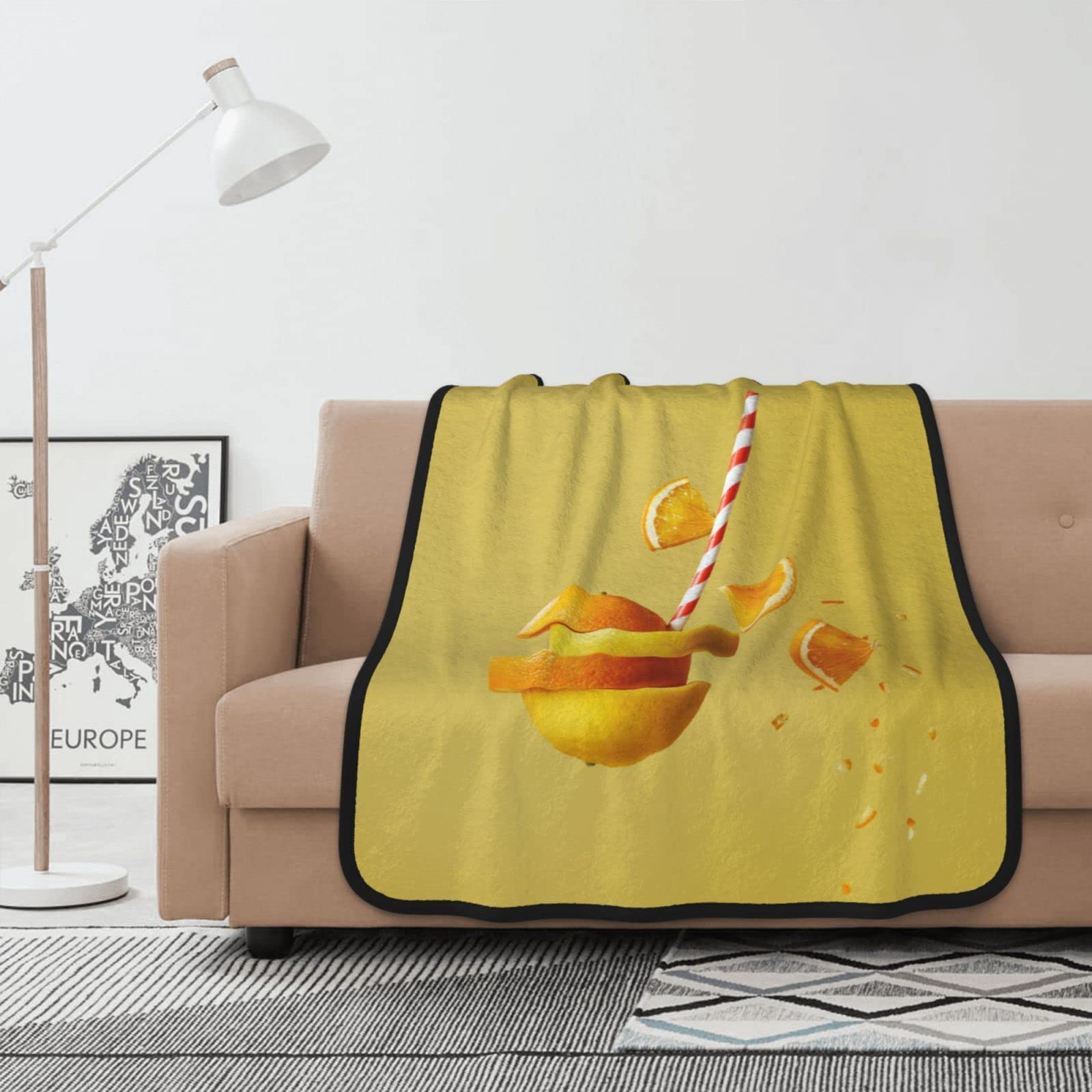 Couverture flanelle douce imprimé limonade orange idée cadeau cocooning lit canapé