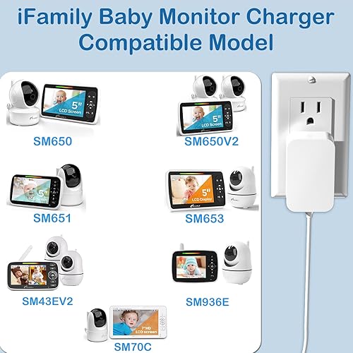 Miniatura 2 de Cable de alimentación para monitor de bebé de 5 V para iFamily SM650, SM650-2, SM43E, SM43Ev2, SM653, SM651, SM936E, SM70C Monitor y unidad de