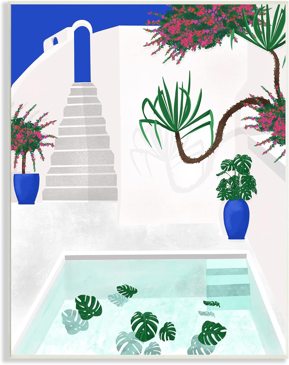 Stupell Industries Modern Outdoor Pool Scene European Villa Monstera Leaves, Design by Jen Bucheli