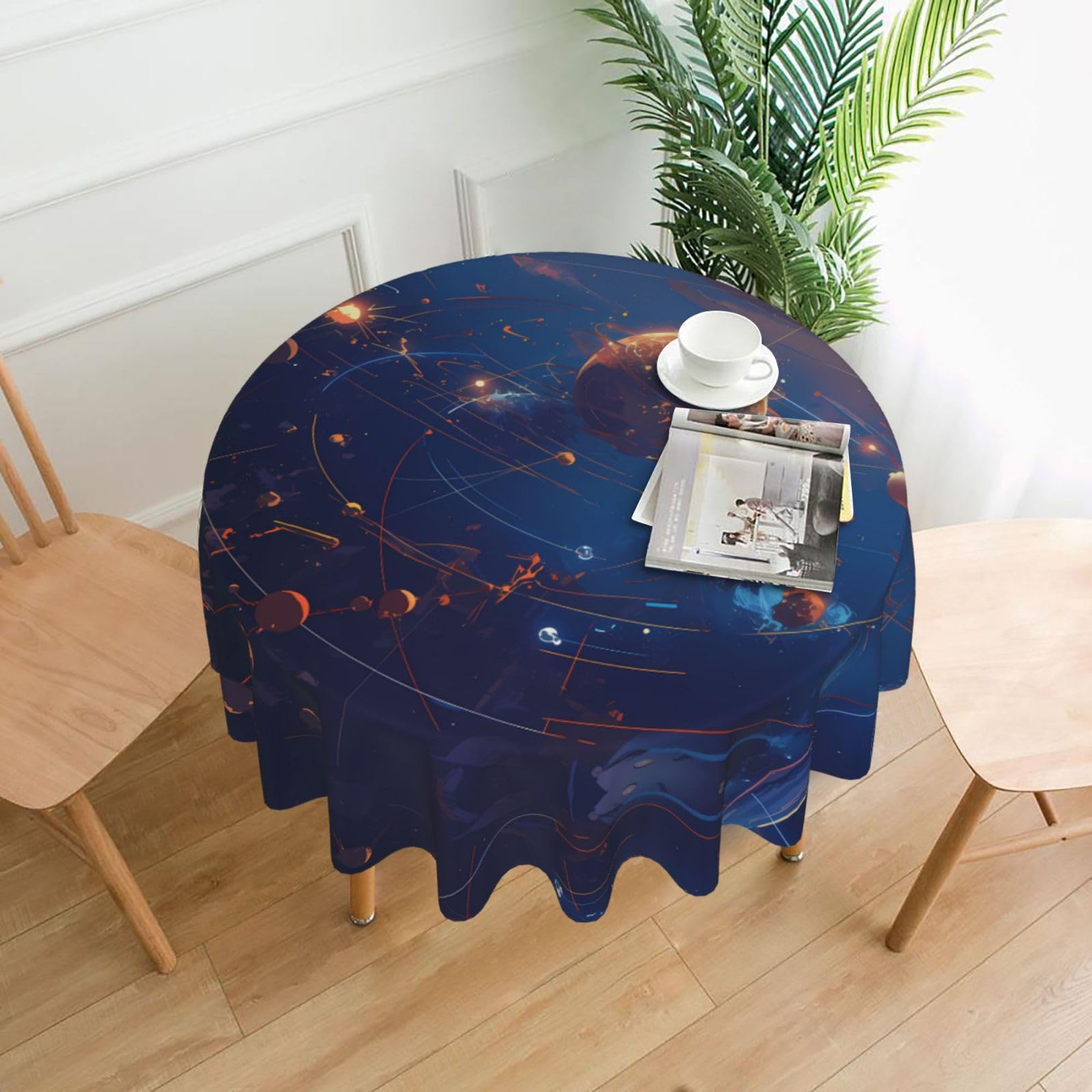 HLBSDM Moon Printed Practical Round Tablecloth, Durable, Suitable for Home, Restaurant, Hotel, Gathering, and Decorative Table Covers