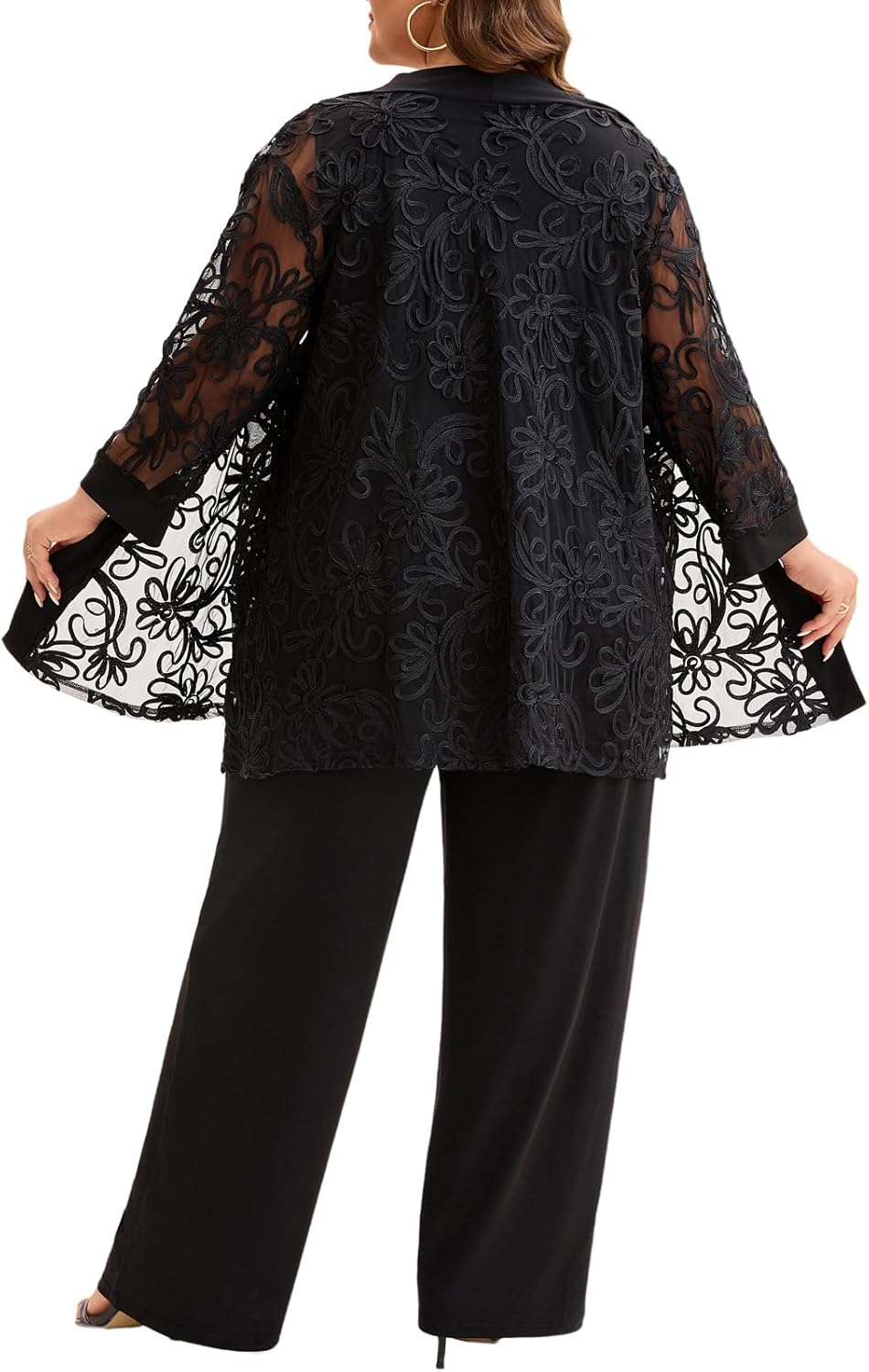 Plus Size 3 Piece Floral Embroidered Pantsuit Set Women Mother of Bride Wedding Guest Formal Evening Cocktail Party Attire - Image 6
