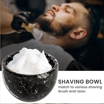 Radicaln Marble Shaving Bowl 3 Inch Black Handmade Shave Soap Holder for Men, Barber Accessories & Supplies, Luxury Stone Bowl for Shaving Cream & Aftershave Foam