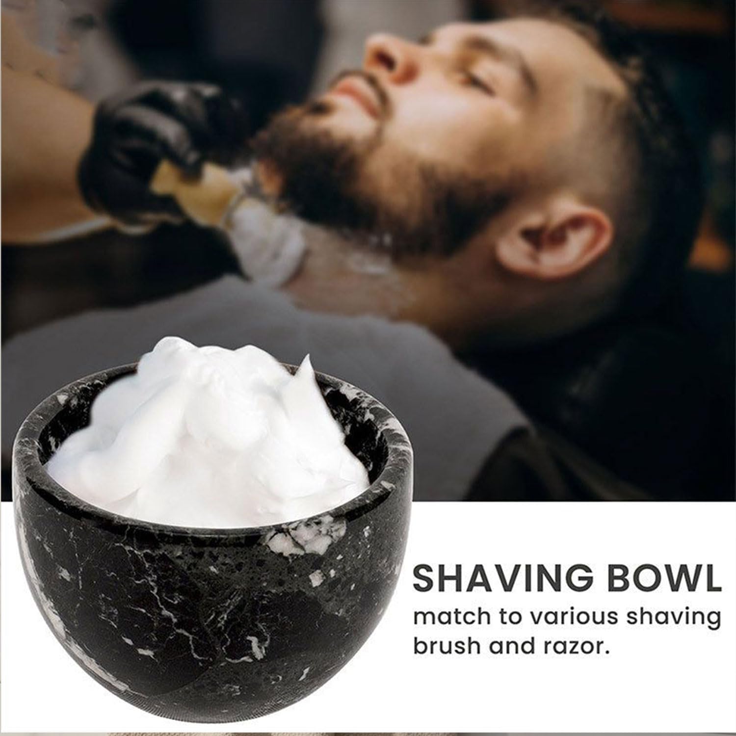Radicaln, Ciotola in marmo nero da 225 ml, fatta a mano, adatta per estetiste e barbieri per schiuma, crema o gel da barba