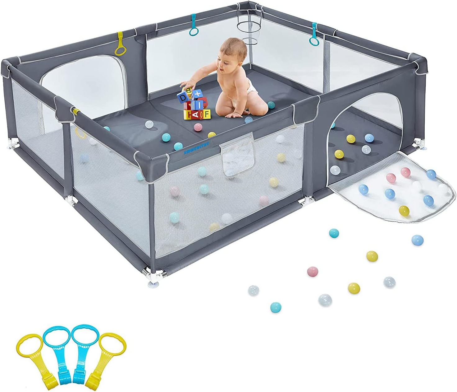 AMERTEER Baby Playpen, Playpen for Babies and Toddlers, Baby Play Yard with Gate Kids Activity Center & Anti-Slip Base, Sturdy Safety Play Pen with Breathable Mesh, Kid's Fence for Infants