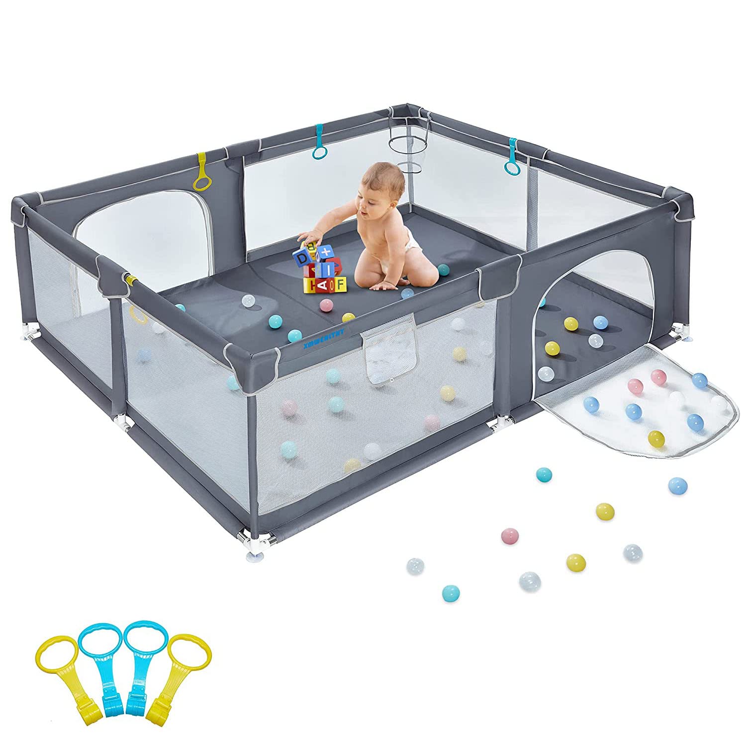 AMERTEER Baby Playpen, Playpen for Babies and Toddlers, Baby Play Yard with Gate Kids Activity Center & Anti-Slip Base, Sturdy Safety Play Pen with Breathable Mesh, Kid's Fence for Infants