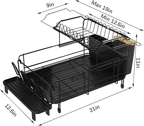 Miniatura 2 de Runnatal Escurridor de Platos Grande con Conjunto de Bandeja de Goteo, de Acero Inoxidable Desmontable 2 en 1, Gran Capacidad, 2 Niveles Sobre el