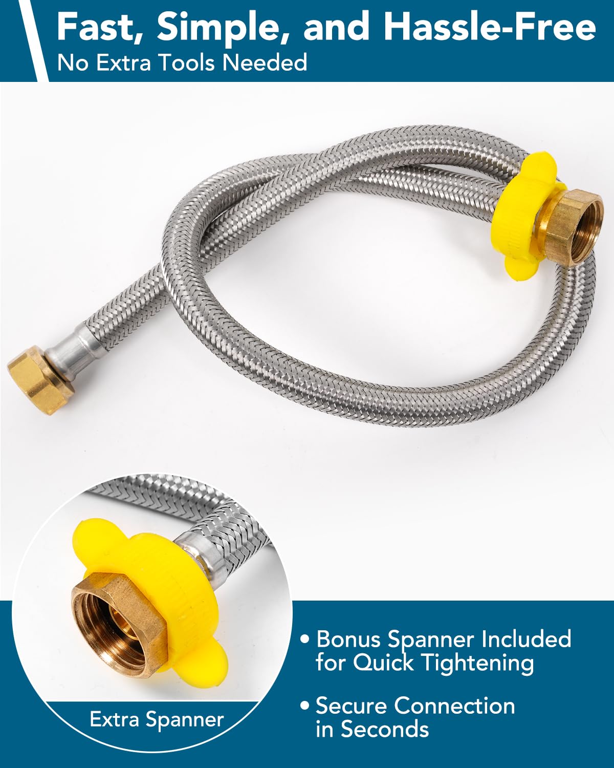 [Paquete de 10] Línea de suministro de grifo FIP de 24 pulgadas, 1/2 pulgada Comp x 1/2 pulgada, manguera de agua trenzada de acero inoxidable, conector flexible para fregadero de baño y cocina