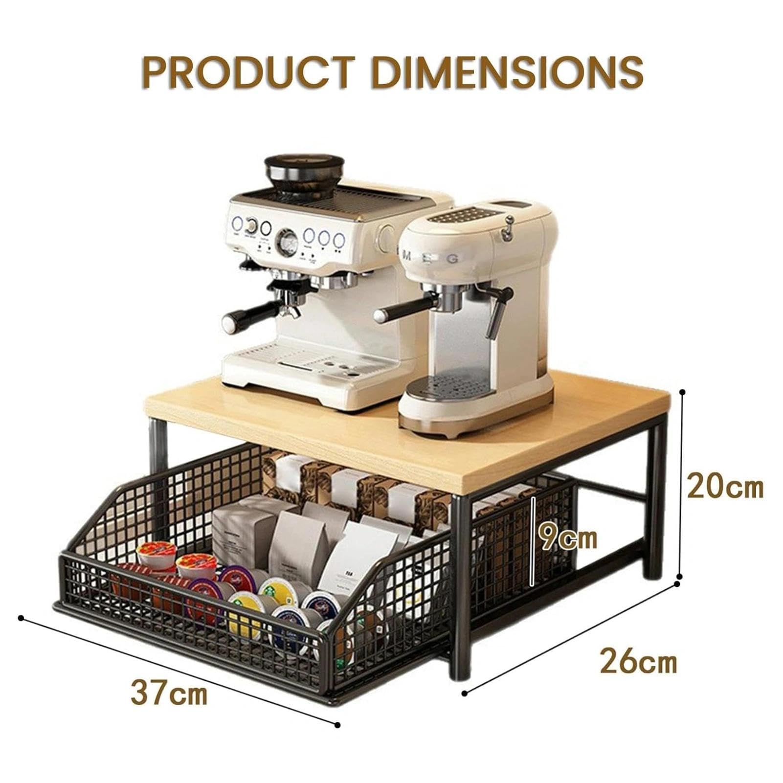 Küchen-Arbeitsplatten-Organizer, 2-stöckiger Mikrowellenständer, Kaffeekapsel-Schubladenhalter, Küchen-Arbeitsplatten-Organizer Mit Drahtkorb Und Kleinem Gewürzregal(Black)