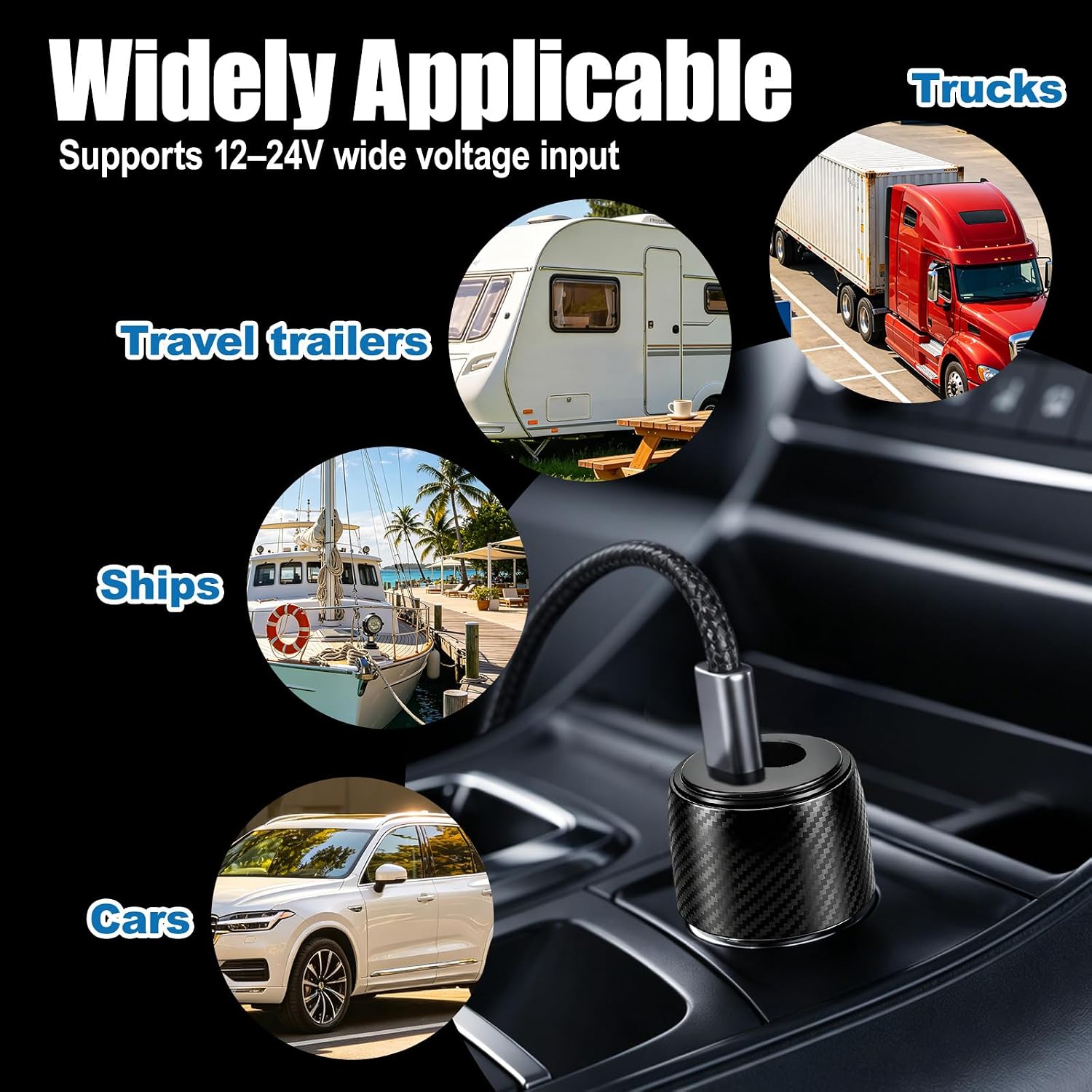 Car Adapter for Starlink Mini, Premium Aluminum Alloy 12V-24V DC Step Up Converter with Dual Fast Charging Power Charger Ports Suitable for RV Car Truck Boat and Travel Trailer