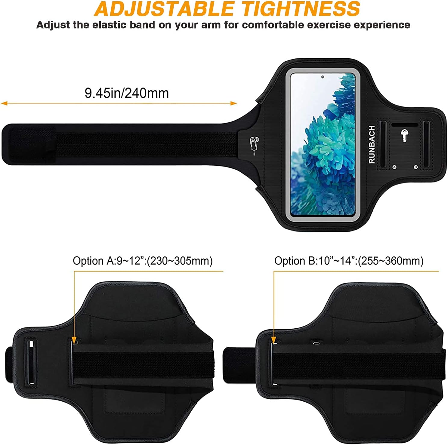 Water Resistant Running Armband for Samsung Galaxy S20 FE/S20+/S10+/S10 Lite/S9+/S8+,Galaxy A60/A51/A50/A32/A30/A20/A11/A10/A8S,with Fingerprint Touch,Adjustable Strap and Card Slot(Black)