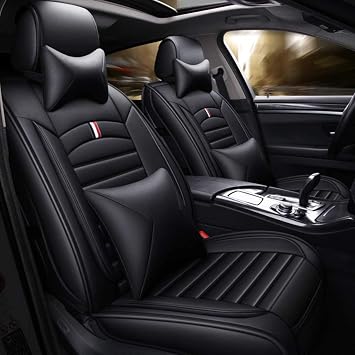Full Set Universal Fit 5 Seats Car Waterproof Pu Leather Front Rear Car Seat Cushion Cover with Headrest Waist Support Pillows for Sedan or SUV